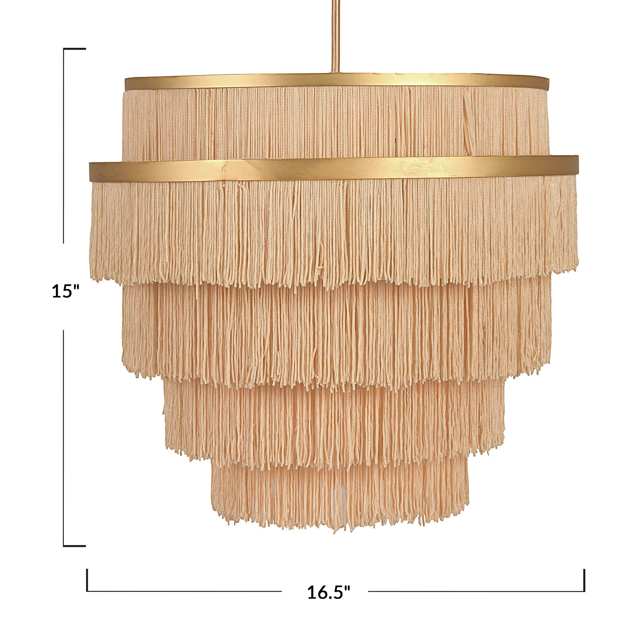 Hello Honey® Gold Metal with 5-Tiered Cream Fringe Pendant Lamp